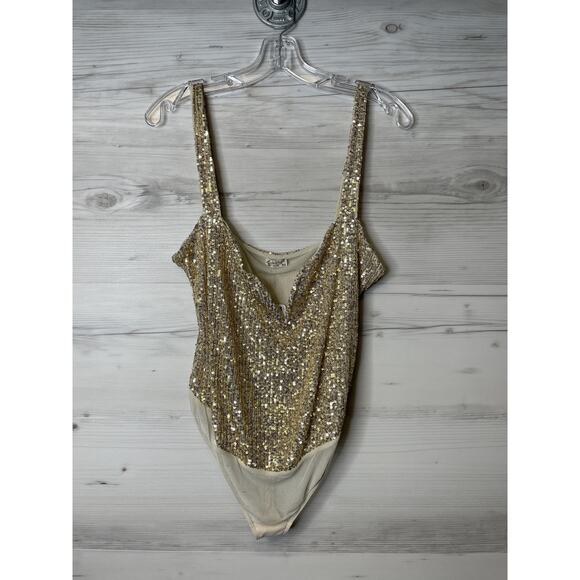 Free People Gold Sequin Bodysuit - Picture 1 of 10